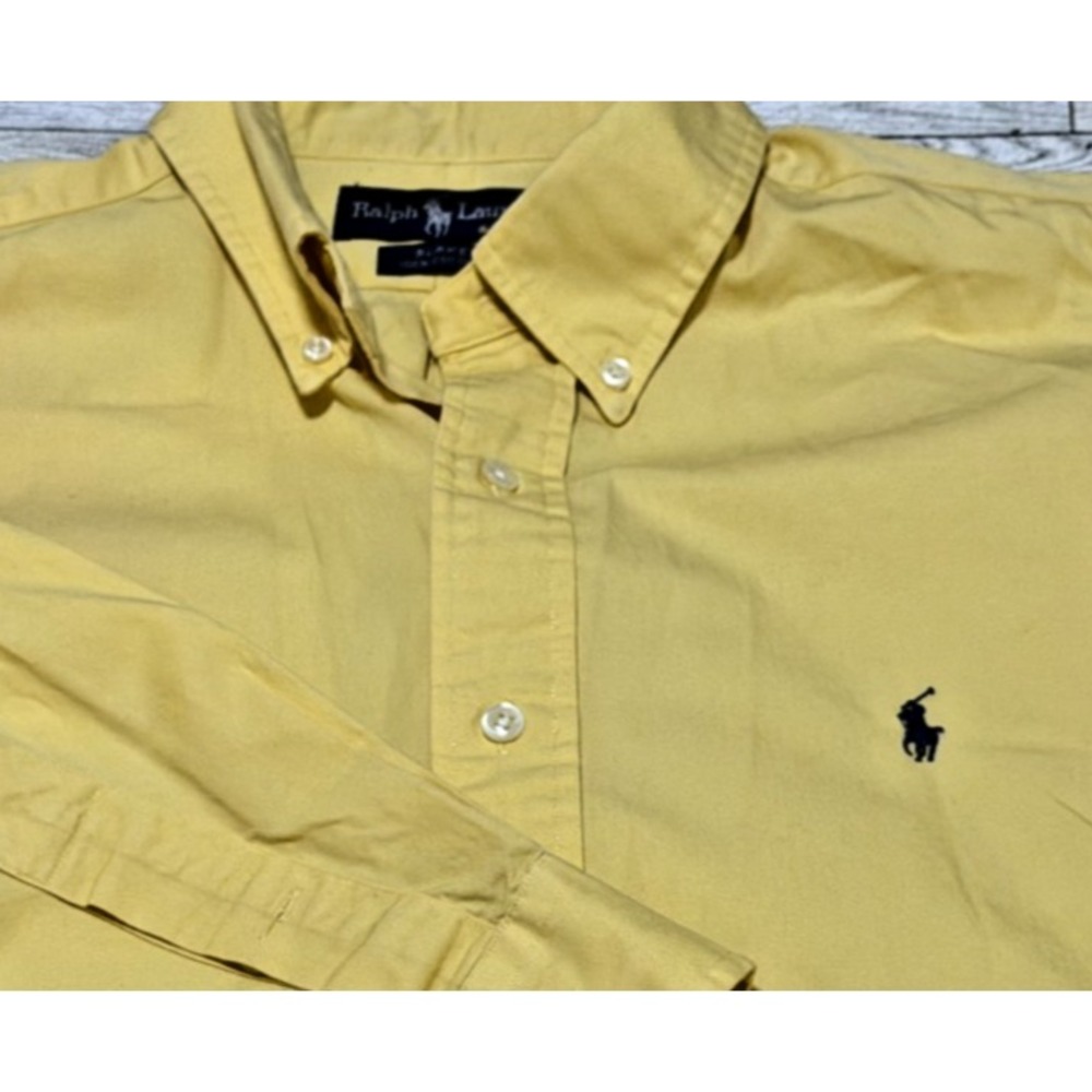 Polo Ralph Lauren Mens Long Sleeve Button Down Shirt Yellow Cotton Pony Logo LG